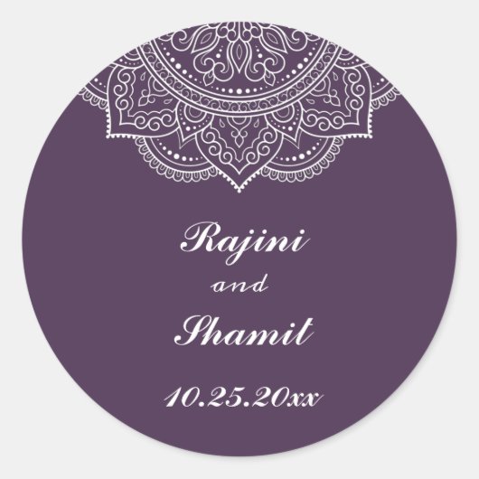 Sticker Rond Élégant Mariage d'aubergine blanche indienne Paisl (Devant)