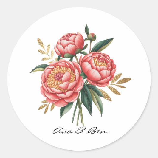 Sticker Rond Elégant Mariage de bouquet de Peony Orange (Devant)