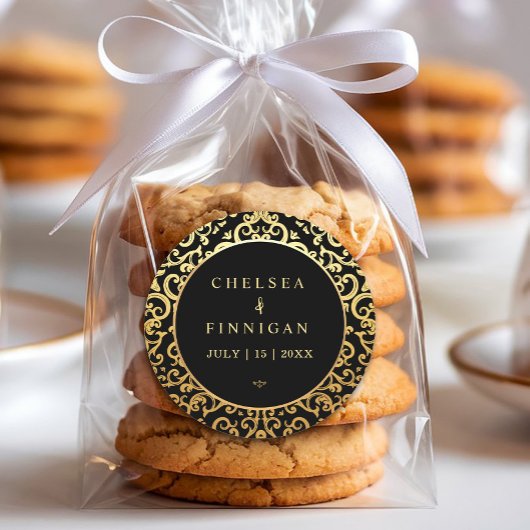 Sticker Rond Élégant Mariage de cadre or