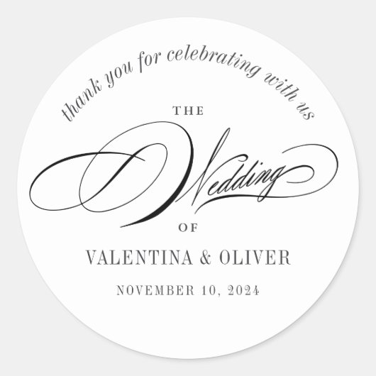 Sticker Rond Élégant Mariage de calligraphie (Devant)