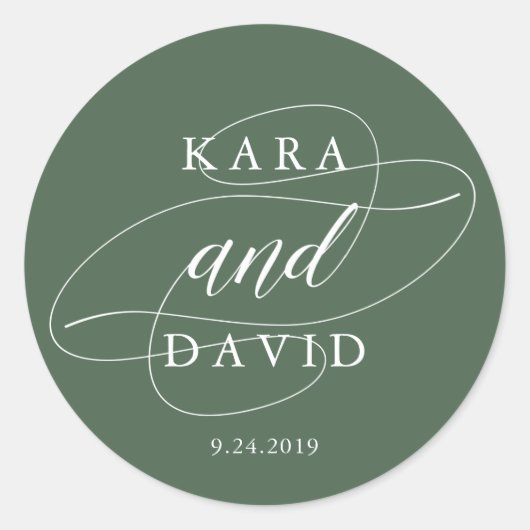 Sticker Rond Élégant Mariage de calligraphie blanc et vert prof (Devant)