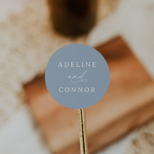 Sticker Rond Élégant Mariage de calligraphie bleu Dusty