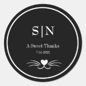 Sticker Rond Élégant Mariage de chat noir initial (Devant)