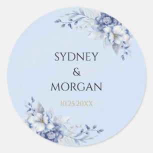 Sticker Rond Élégant Mariage de conception florale en poudre bl