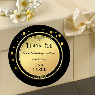 Sticker Rond Elégant Mariage de Confetti Noir Or