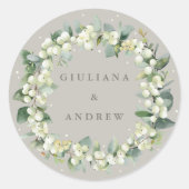 Sticker Rond Elégant Mariage de courge Greige Snowberry+Eucalyp (Devant)