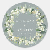 Sticker Rond Elégant Mariage de courge vert Snowberry+Eucalyptu (Devant)