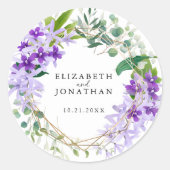 Sticker Rond Élégant Mariage de couronne dorée violette (Devant)