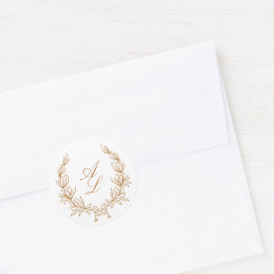 Sticker Rond Élégant Mariage de couronnes botaniques minimes