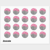 Sticker Rond Elégant Mariage de dentelle rose gris floral merci (Feuille)