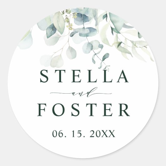 Sticker Rond Élégant Mariage de feuillage vert (Devant)