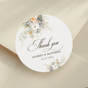Sticker Rond Elégant Mariage de fleurs blanches merci