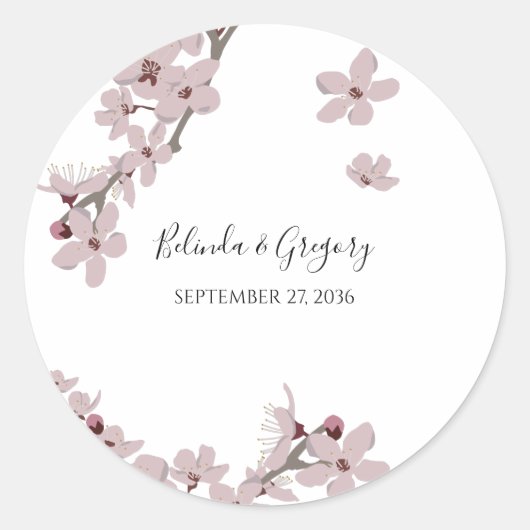 Sticker Rond Élégant Mariage de fleurs de cerises florales (Devant)