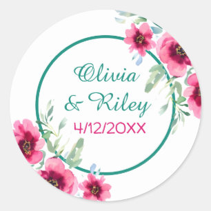 Sticker Rond Élégant Mariage de fleurs rose printemps