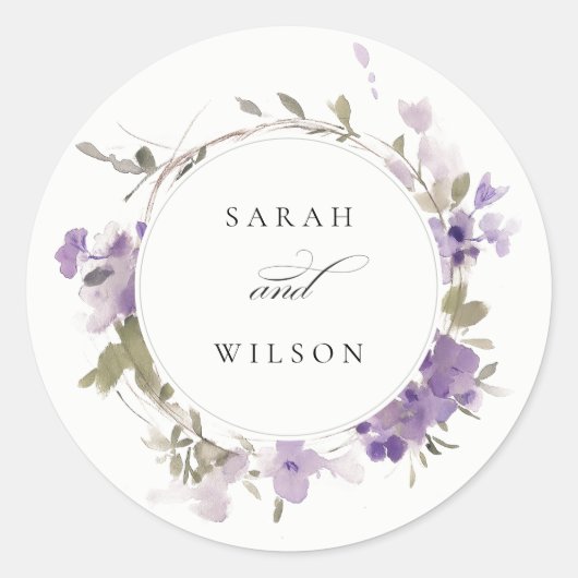Sticker Rond Élégant Mariage de germe de prairie rustique Lilac (Devant)