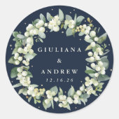 Sticker Rond Elégant Mariage de la couronne de neige et d'eucal (Devant)