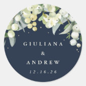 Sticker Rond Elégant Mariage de la marine Snowberry+Eucalyptus (Devant)
