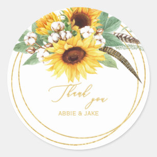Sticker Rond Elégant Mariage de Merci de plumes de tournesol
