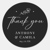 Sticker Rond Élégant Mariage de Merci noir (Devant)