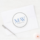 Sticker Rond Élégant Mariage de Monogramme Bleu (Enveloppe)