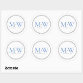 Sticker Rond Élégant Mariage de Monogramme Bleu (Feuille)