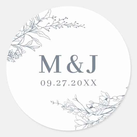 Sticker Rond Élégant Mariage de monogramme de couronne de fleur (Devant)