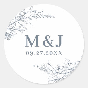 Sticker Rond Élégant Mariage de monogramme de couronne de fleur