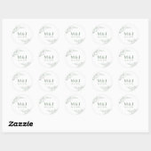 Sticker Rond Élégant Mariage de monogramme de couronne de fleur (Feuille)