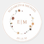 Sticker Rond Élégant Mariage de monogramme de crête florale ora (Devant)