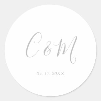 Sticker Rond Élégant Mariage de monogramme en argent