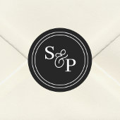 Sticker Rond Élégant Mariage de monogramme noir et blanc