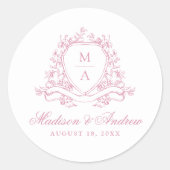 Sticker Rond Élégant Mariage de monogramme rose floral (Devant)