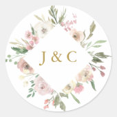 Sticker Rond Élégant Mariage de monogramme rose rose or (Devant)
