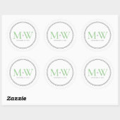 Sticker Rond Élégant Mariage de monogramme vert (Feuille)