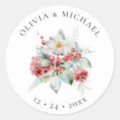 Sticker Rond Elégant Mariage de Noël aquarelle Floral (Devant)