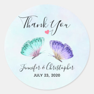Sticker Rond Élégant Mariage de papillon aquarelle Duo