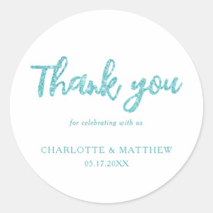 Sticker Rond Elégant Mariage de Parties scintillant turquoise b