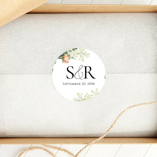 Sticker Rond Élégant Mariage de pêche Floral Custom