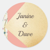 Sticker Rond Élégant Mariage de pinceau d'or moderne (Devant)