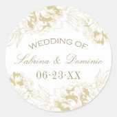 Sticker Rond Élégant Mariage de pivoine florale d'or (Devant)
