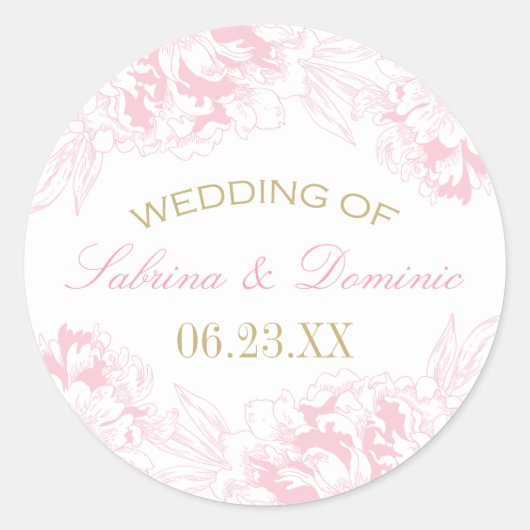 Sticker Rond Élégant Mariage de pivoine rose or (Devant)