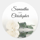 Sticker Rond Élégant Mariage de rose blanche ivoire miroir (Devant)
