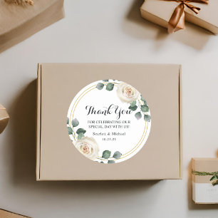 Sticker Rond Élégant Mariage de rose blanche moderne