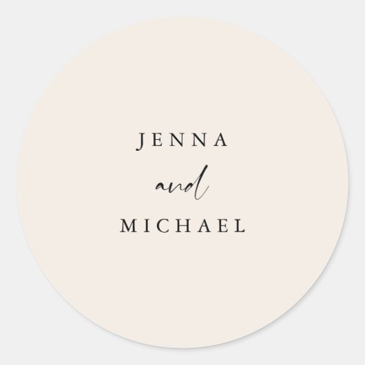 Sticker Rond Élégant Mariage de script beige clair (Devant)