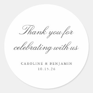 Sticker Rond Élégant Mariage de script blanc Merci personnalisé