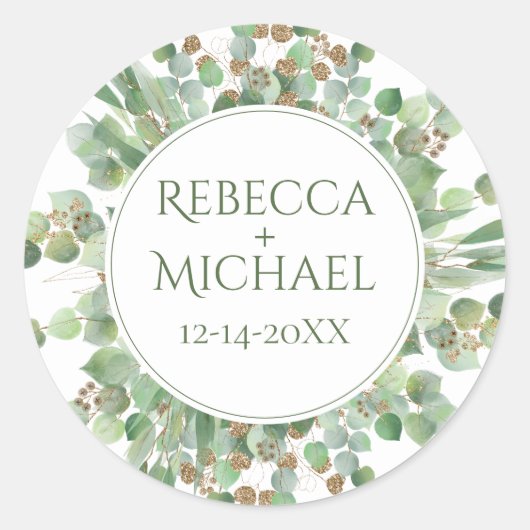 Sticker Rond Elégant Mariage de verdure feuille Eucalyptus (Devant)