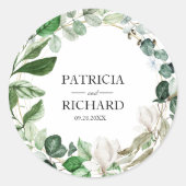 Sticker Rond Élégant Mariage de verdure fleurie géométrique (Devant)