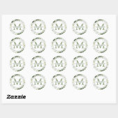 Sticker Rond Élégant Mariage de verdure Monogramme Adresse de r (Feuille)