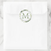 Sticker Rond Élégant Mariage de verdure Monogramme Adresse de r (Sac)