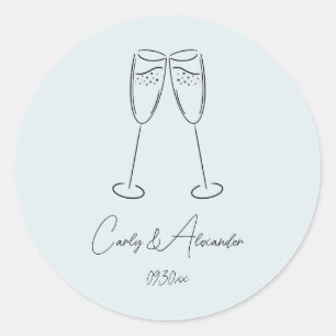 Sticker Rond Élégant Mariage de verre Champagne Fiançailles